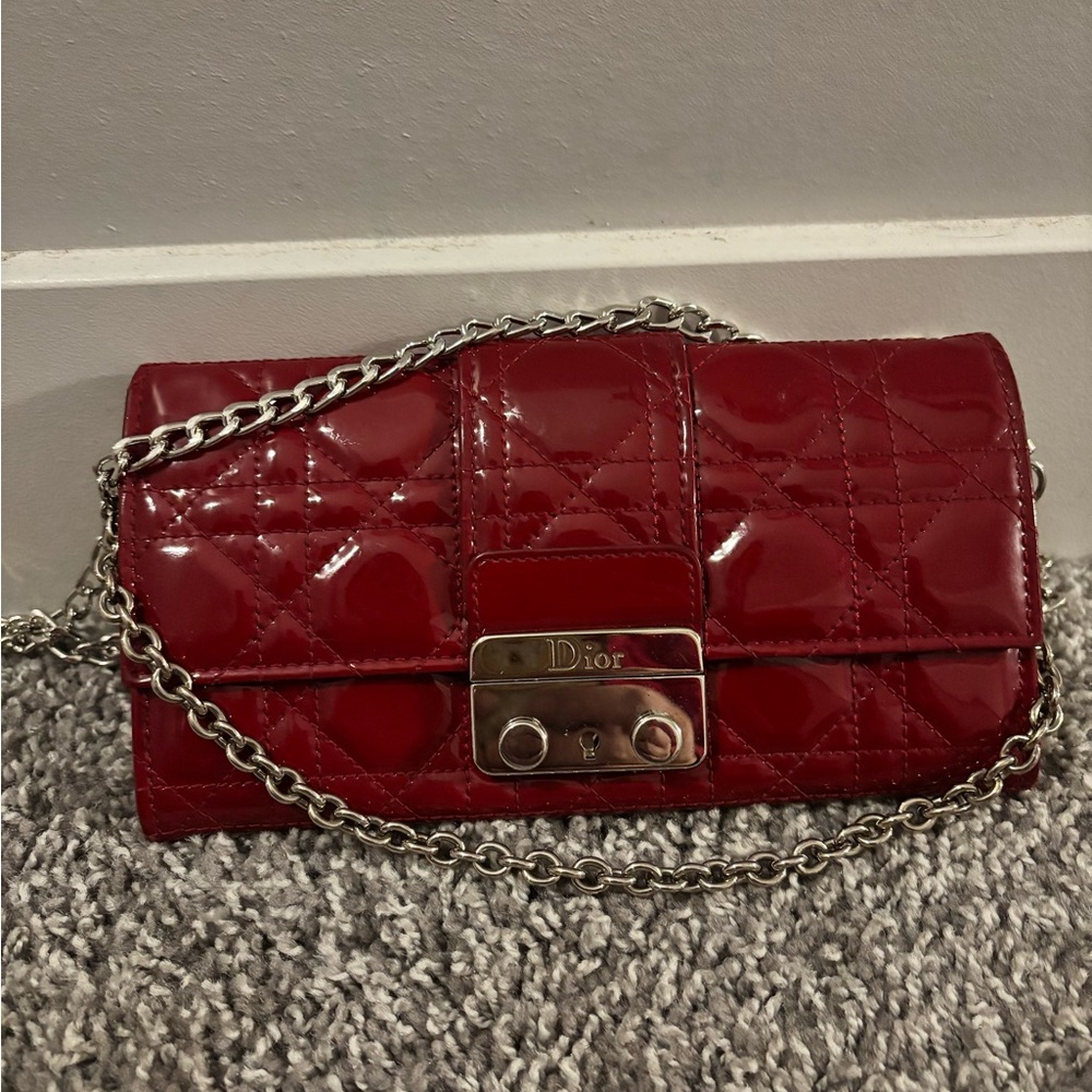 Dior Red Quilted Clutch with Chain Strap- very good condition